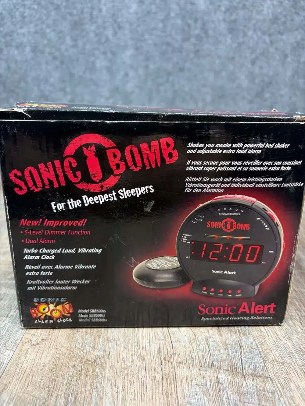 Sonic Bomb Dual Extra Loud Alarm Clock with Bed Shaker, Black |  Vibrating Alarm